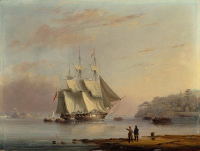 A British Frigate off the Coast at Mount Edgecumbe, Plymouth by Nicholas Condy